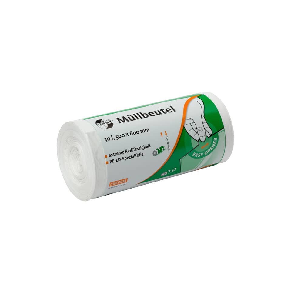 Müllbeutel FIRST PLUS, 30L, 50 Stück, weiß DEISS 36021
