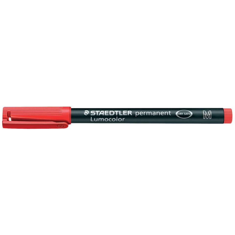 Permanentmarker, Lumocolor, DrySafe, M, Red cap, Marker pen