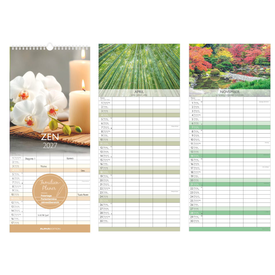 Kalender, Monatskalender, April, Januar, Juli, Blätter, Zen, romantisches Design