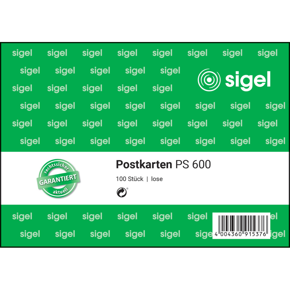 Postkarten, PS 600, 100 Stück, lose, Barcode