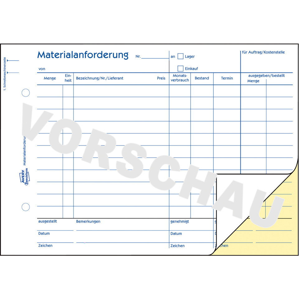 Dokument, Materialanforderung, Formblatt, Vorschaubild, Formular