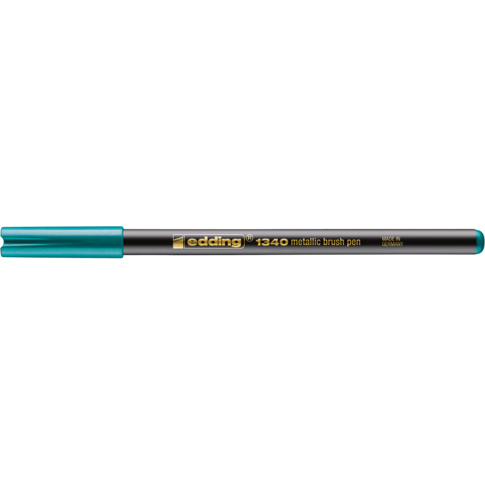 metallischer Pinselstift, türkisfarbener Deckel, schwarzer Körper, blau-grüner Deckel, Pinselstift