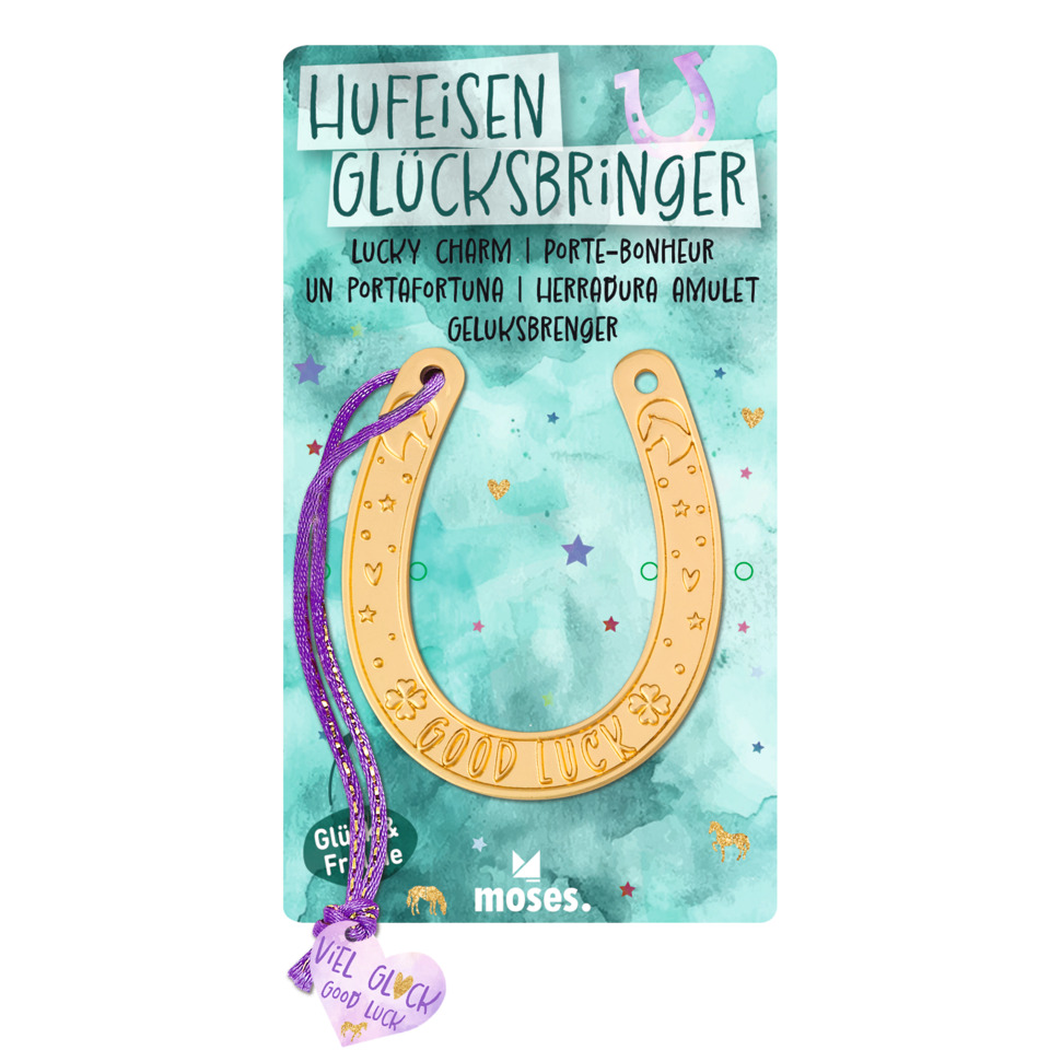 Hufeisen, Amulett, viel Glück, lila Schnur, Goldfarbene