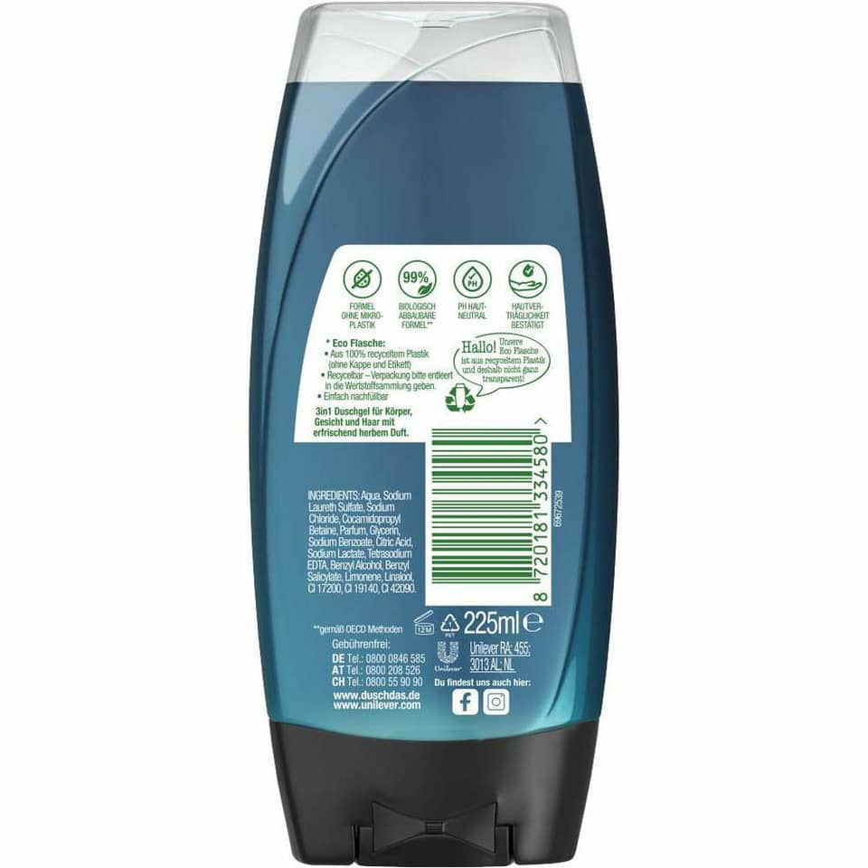 Duschgel, Flasche, 225ml, Mikroplastikfrei, Biologisch abbaubar