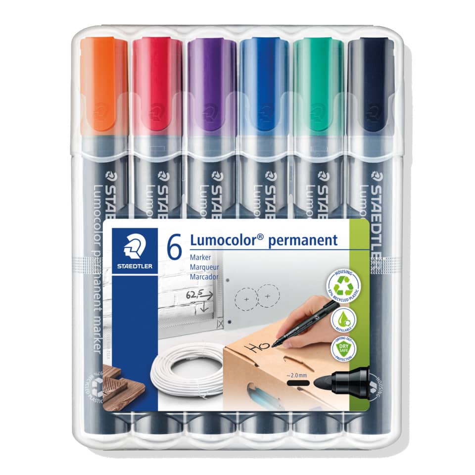 Marker, Permanent, Lumocolor, Set, 6 Farben
