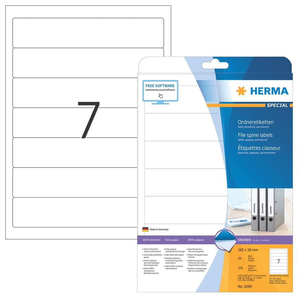 Ordneretiketten, Spine labels, Datei-Steg Beschriftung, Dateigurtband, Herma Verpackung