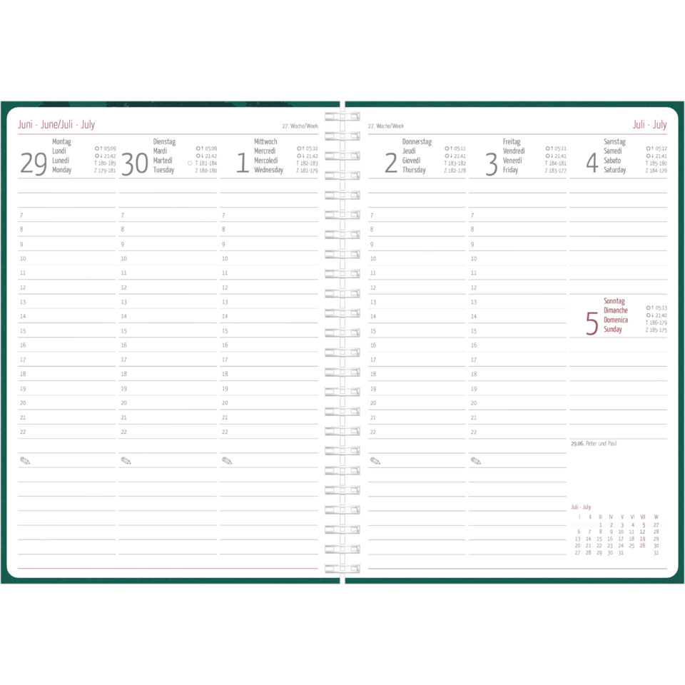 Kalender, Wochentage, Termine, Notizen, Spiralbindung