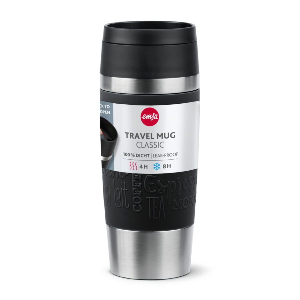 Travel mug, Stainless steel, Leak-proof, Black, Insulated