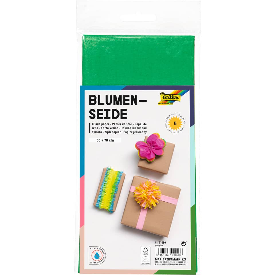 Blumenseide, 50 x 70 cm, 20g/m², 5 Bogen, grün (50) FOLIA 91050