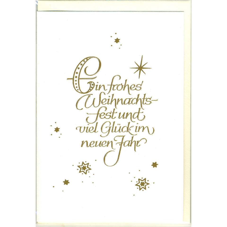 Weihnachtskarte, goldene Schrift, Sternendesign, feierliche Karte, Neujahrsglück