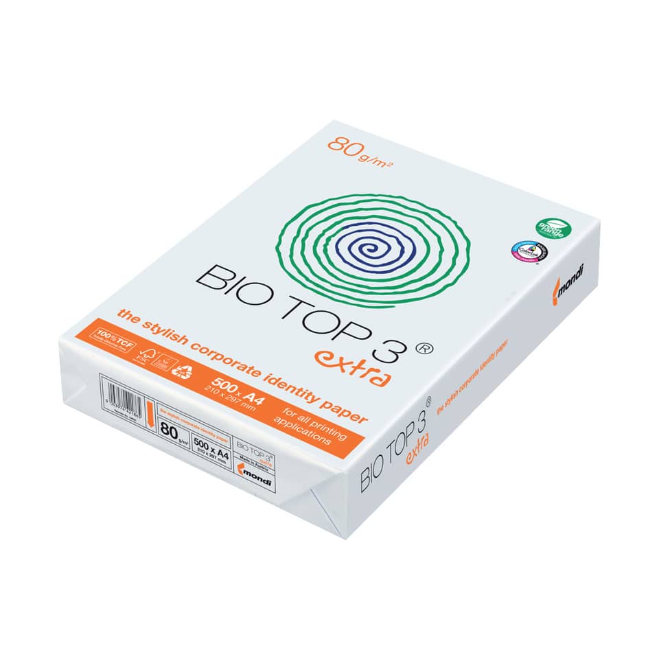 BIO TOP 3, A4 Papier, ökologisch, Spiralförderung, 80 g/m²