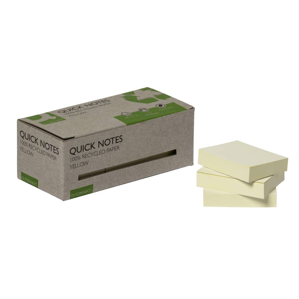 Haftnotizblock Recycling Ouick Notes, 100 Blatt, 12 Stück, 38x51mm, gelb Q-CONNECT KF17323 Kiste