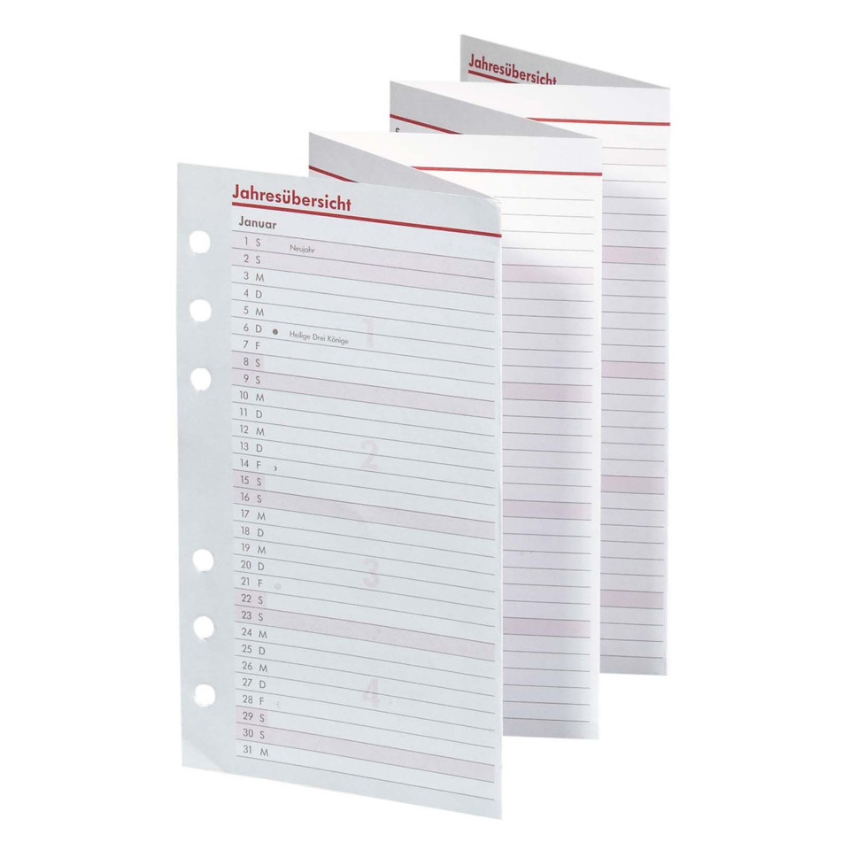 Jahresübersicht, Kalenderblatt, Druckvorlage, Pfife, mehrteilig