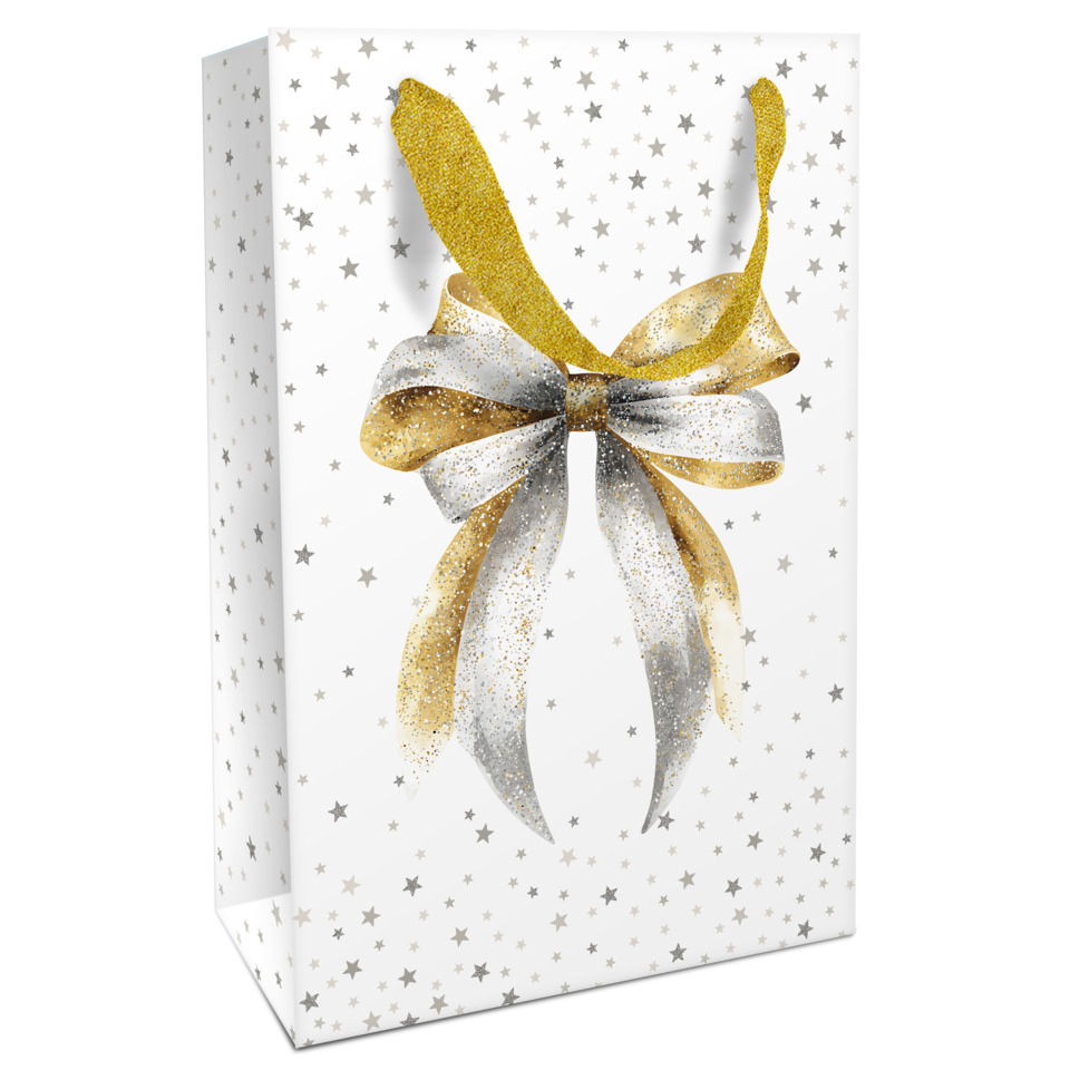 Geschenkverpakking, Geschenkpapier, Schleife, Sterndruck, Gold/silber