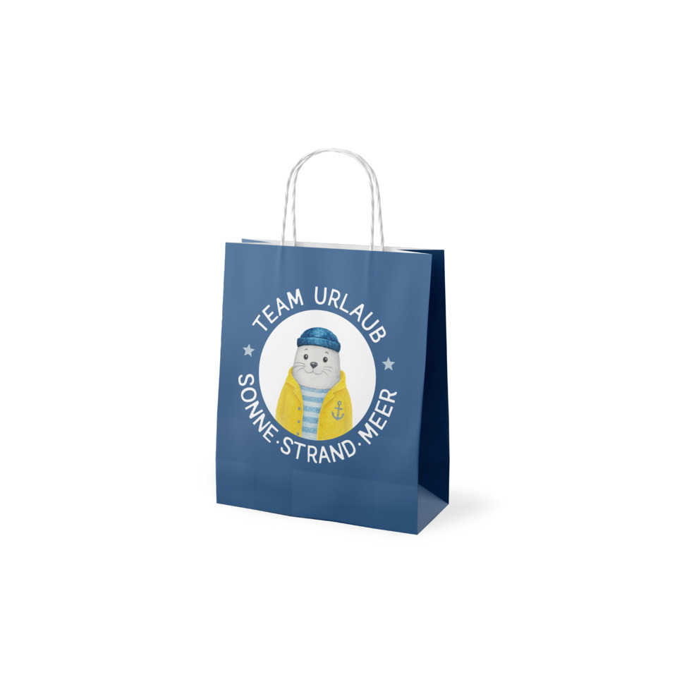 shopping bag, blaue Tasche, see-Thema, polarbär, Logo-Druck