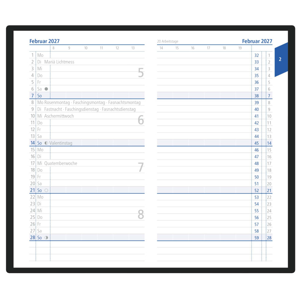 Terminkalender, Wireframe, offene Wochenansicht, Zweijahresplan, Kalenderlayout