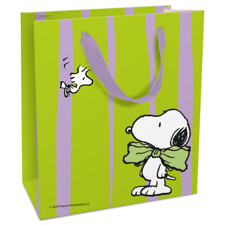 Geschenktüte, Snoopy, Peanuts, grüne lila Streifen, Papiertüte