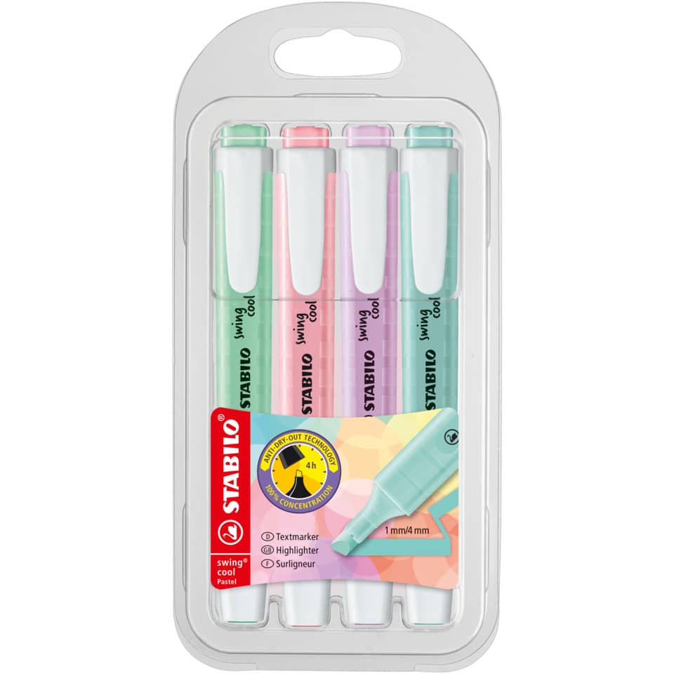 Pastellmarker, HiLighter-Set, Pastellfarbige Stifte, Trockentrennd-Technologie, Stabilo Swing Cool