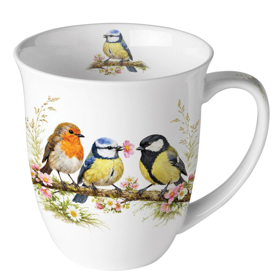 Tasse, Porzellan, Vögel, Blumen, Motiv