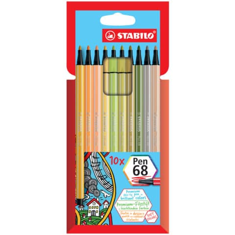 Fasermaler Pen 68 Etui, 1 mm, sortiert, Kartonetui mit 10 Farben STABILO 6810-22