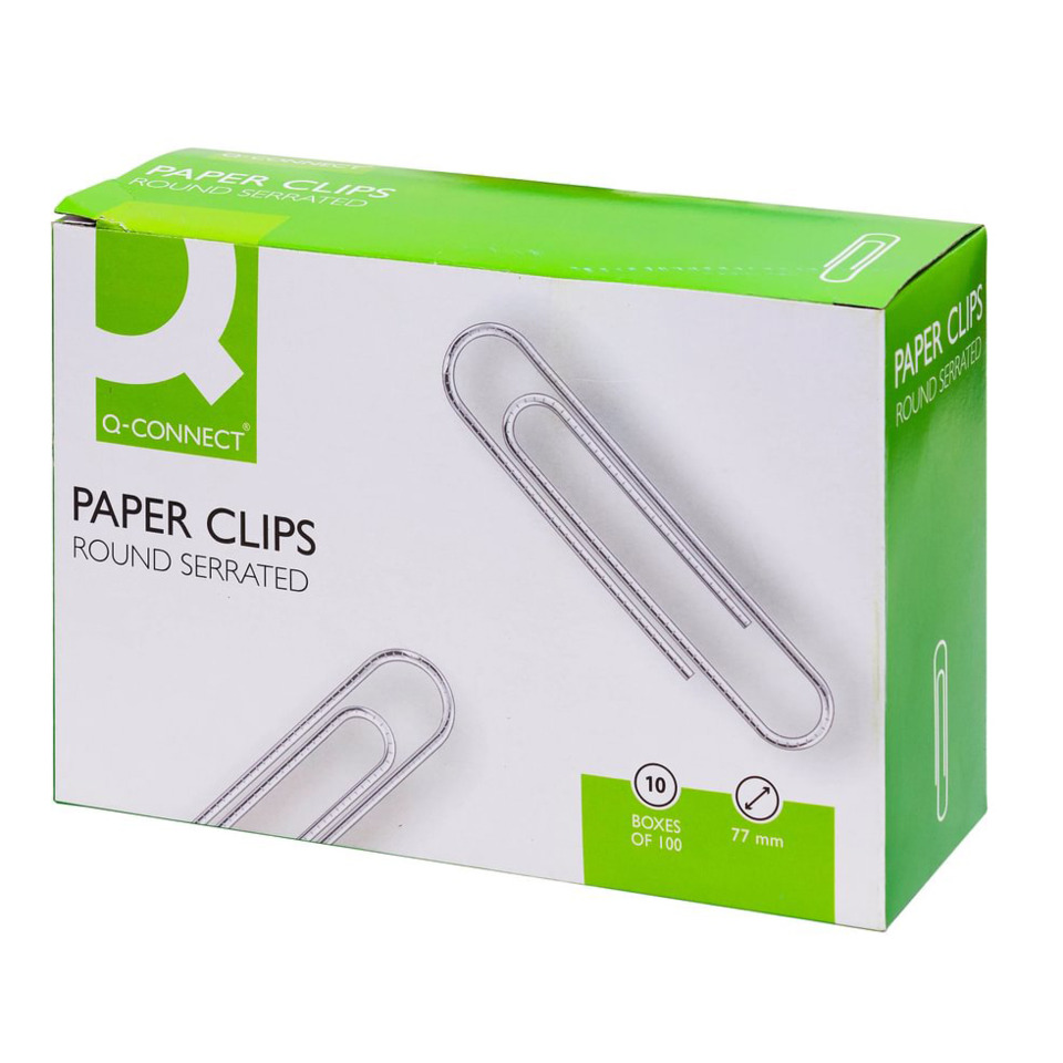 papierclips, runde gezackt, Metallclips, Boxen von 100, 77 mm