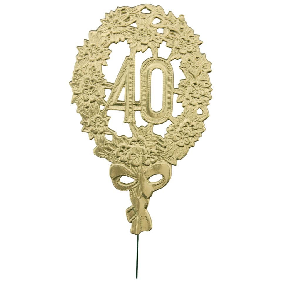 40th anniversary, gold color, lattice frame, mask motif, flower design