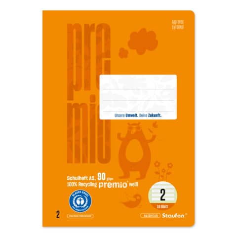 Schulheft Premio, DIN A5, liniert, LIN2, 16 Blatt STAUFEN PREMIO 040780002