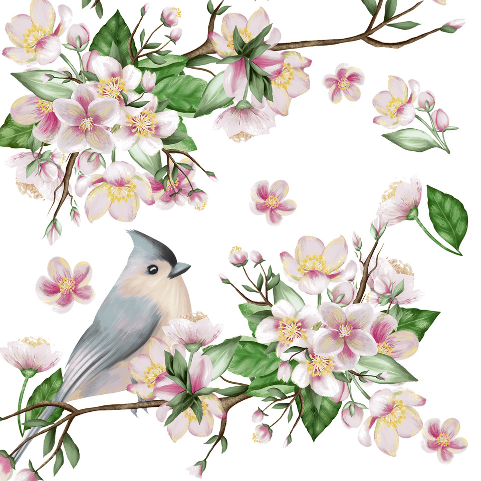 Florales Design, Muster, Blume, Vogel, Jay