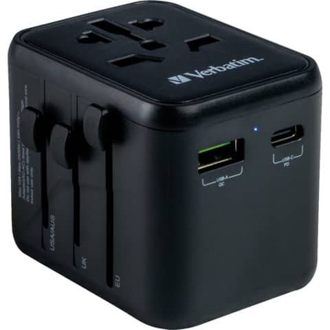 Adapter UTA-02 100-250V 1x USB Typ-A QC 1x USB Typ-C PD schwarz VERBATIM 49544