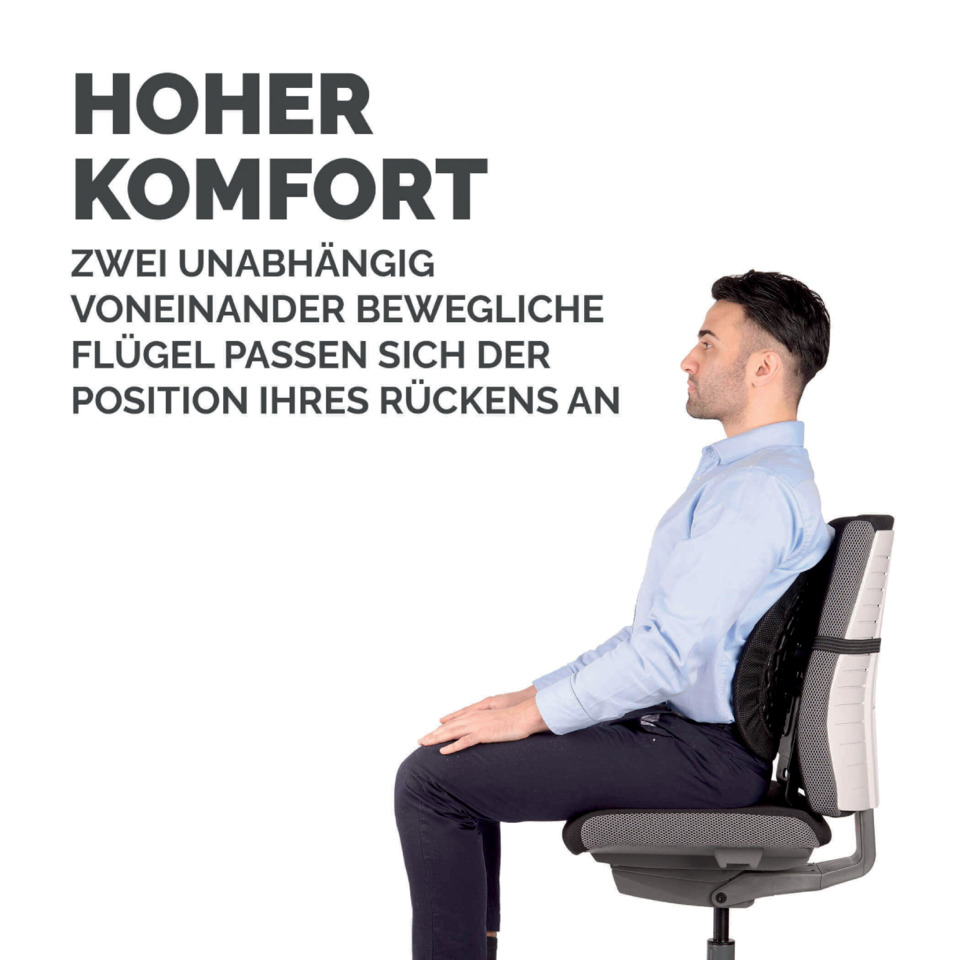 Ergonomischer Stuhl, Rückenlehne, Schulter-/Halsbereich, Beinfreiheit, Rückenstütze