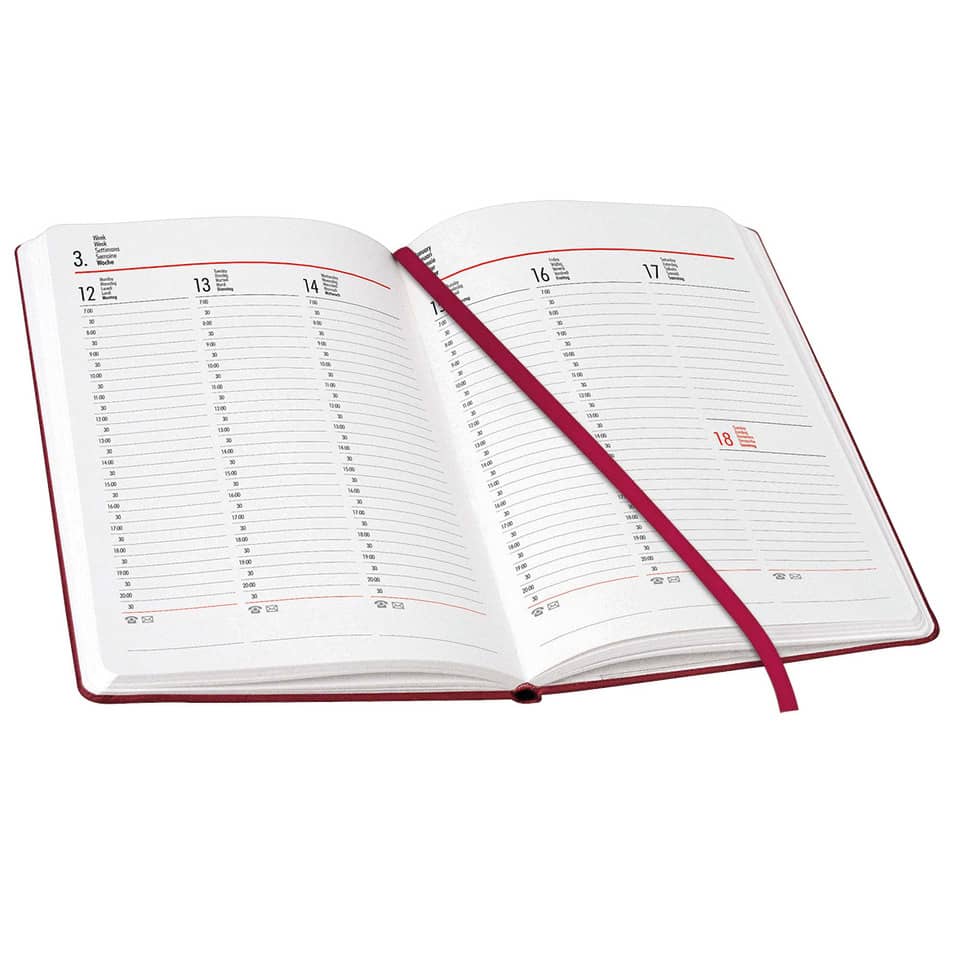 notebook, Planer, offenes Notizbuch, Datumsheft, roter Band