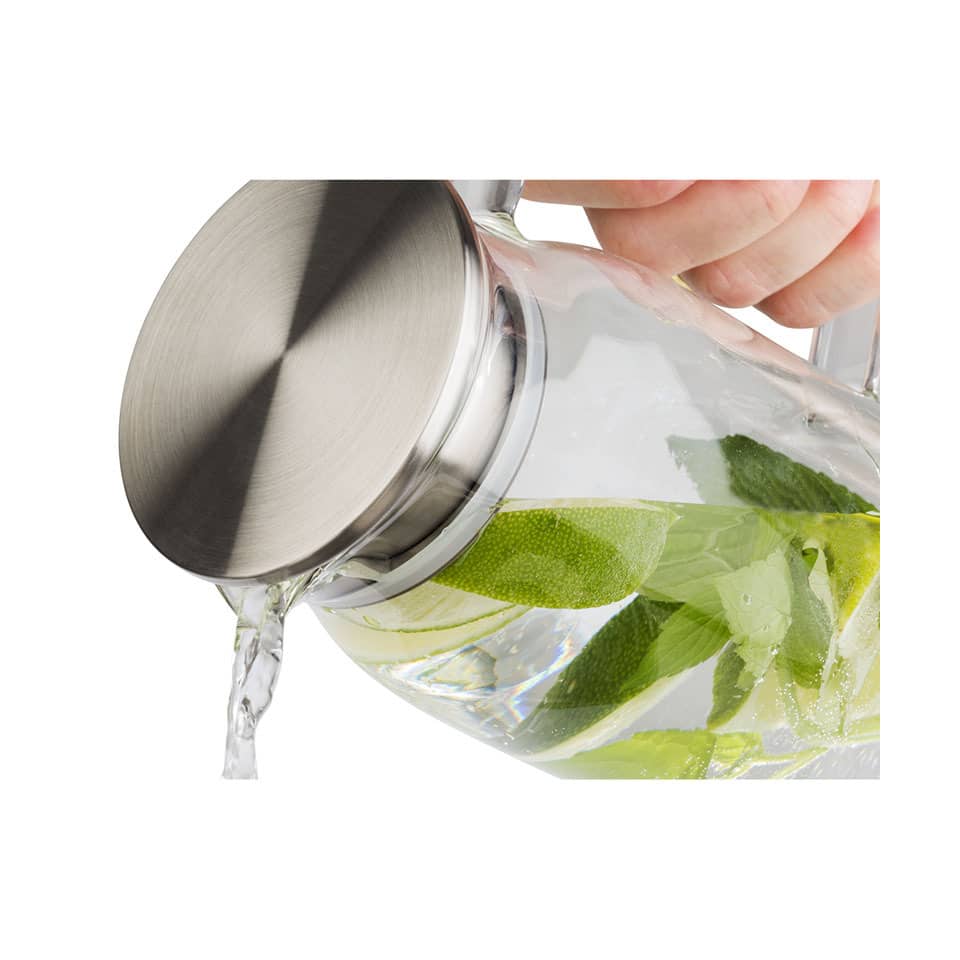 Glas Karaffe, Karaffe, Wasserkaraffe, Edelstahl Deckel, Zitronenlimette