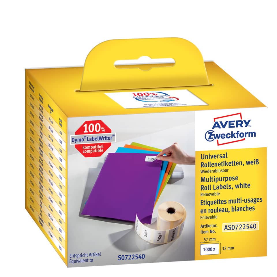 Universelle Etiketten, Weiße Etiketten, Etikettenrolle, Avery, Vielzwecketiketten