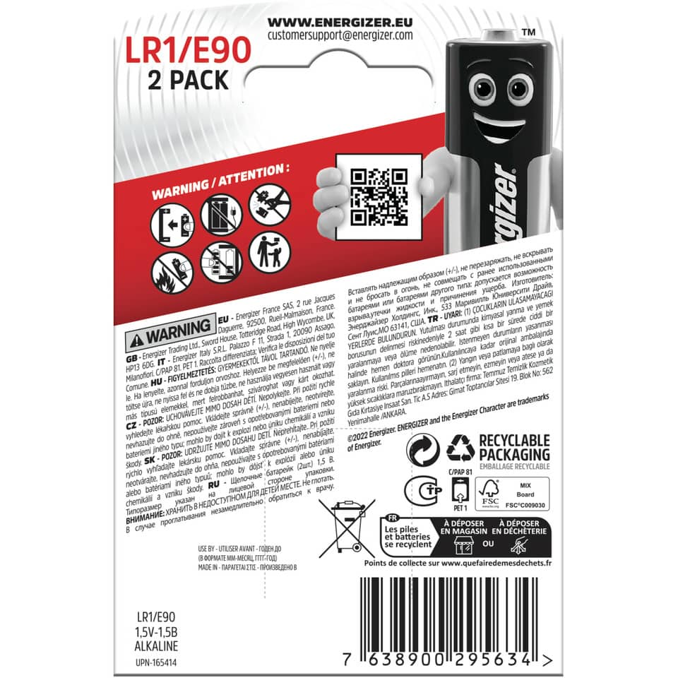 Batterie, Alkaline, LR1/90, 2er Pack, AA-Größe