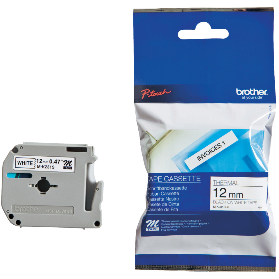 Tonkassette, 12 mm, Thermal Tape, Weißes Band, Brother kompatibel