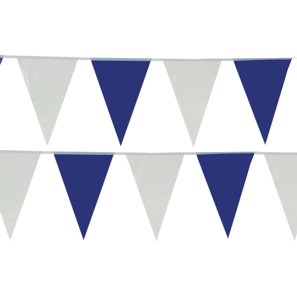 Flaggenkette, Girlande, Stoffbanner, Dreieckstücher, Blaue/hellgraue Muster