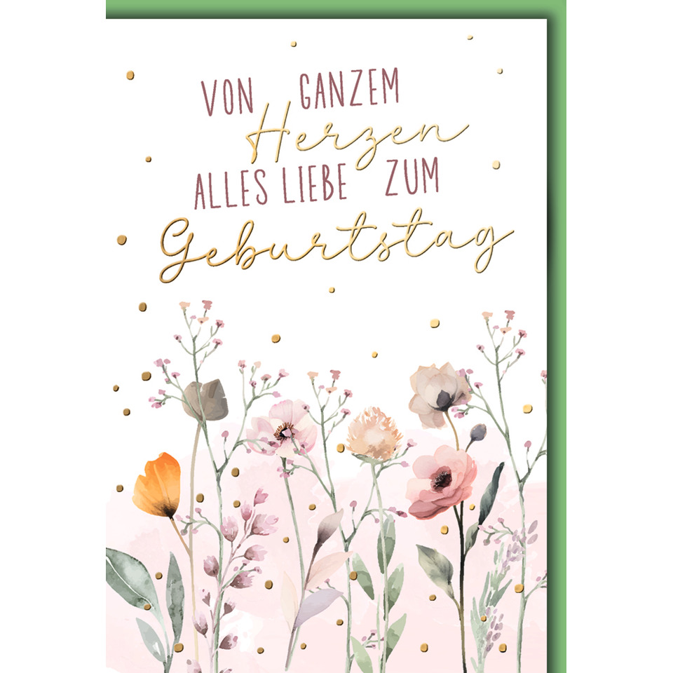 Geburtstag, Blumenmuster, Karte, Feiertagskarte, Goldakzente