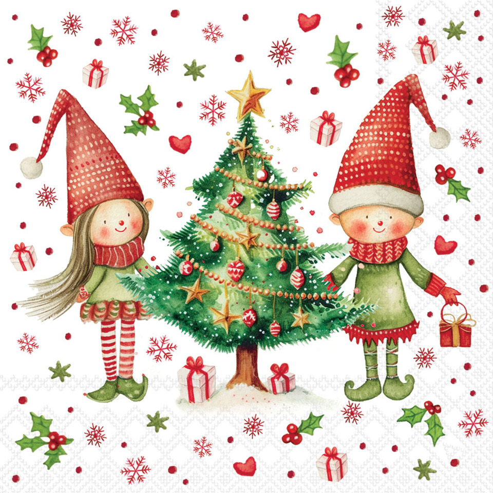 weihnachtsdeko, weihnachtsbaum, elfen, geschenkpaket, winterbild