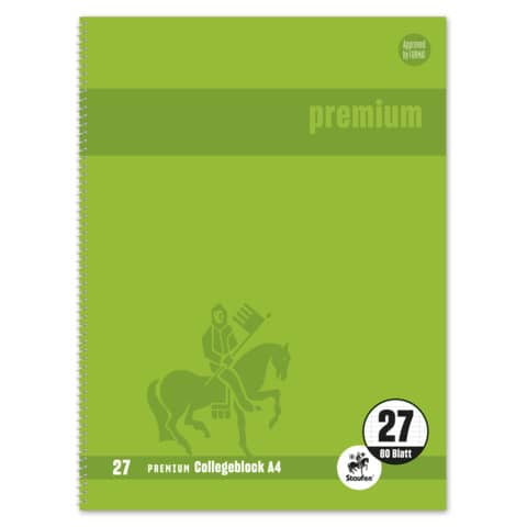 Collegeblock, A4, 90g/m², 80 Blatt, Lin.27, liniert, grün STAUFEN PREMIUM 734451278
