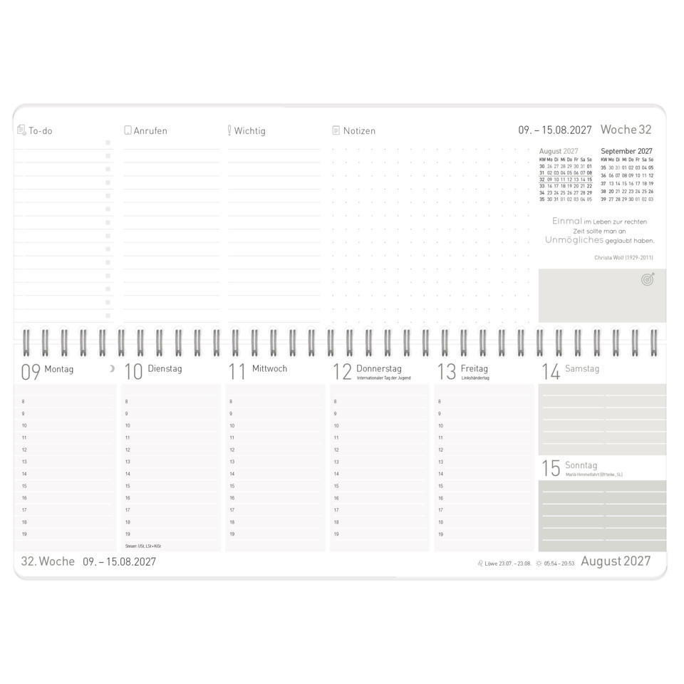 Planer, Kalender, Wochentage-Planer, Rückenbindung, 12-Monatskalender