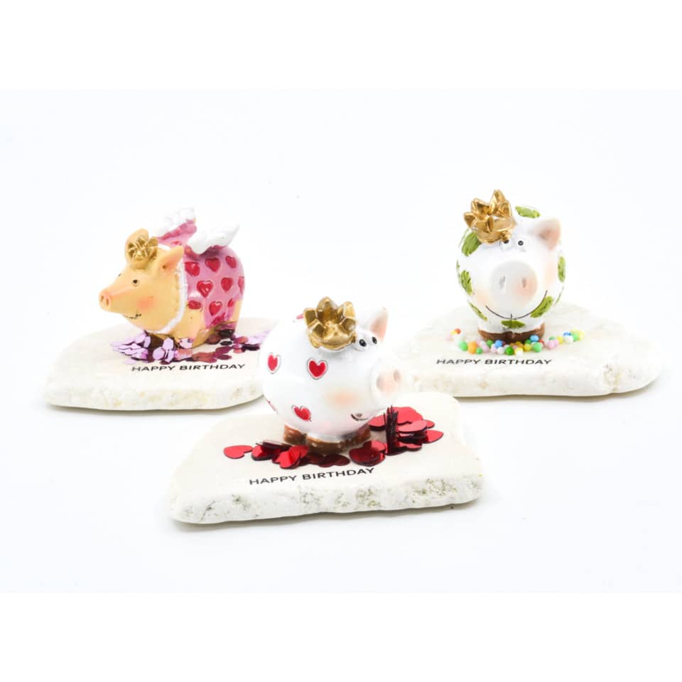 Schwein Figur, Kuchenfigur, Tierskulptur, Happy Birthday, Dekorfigur