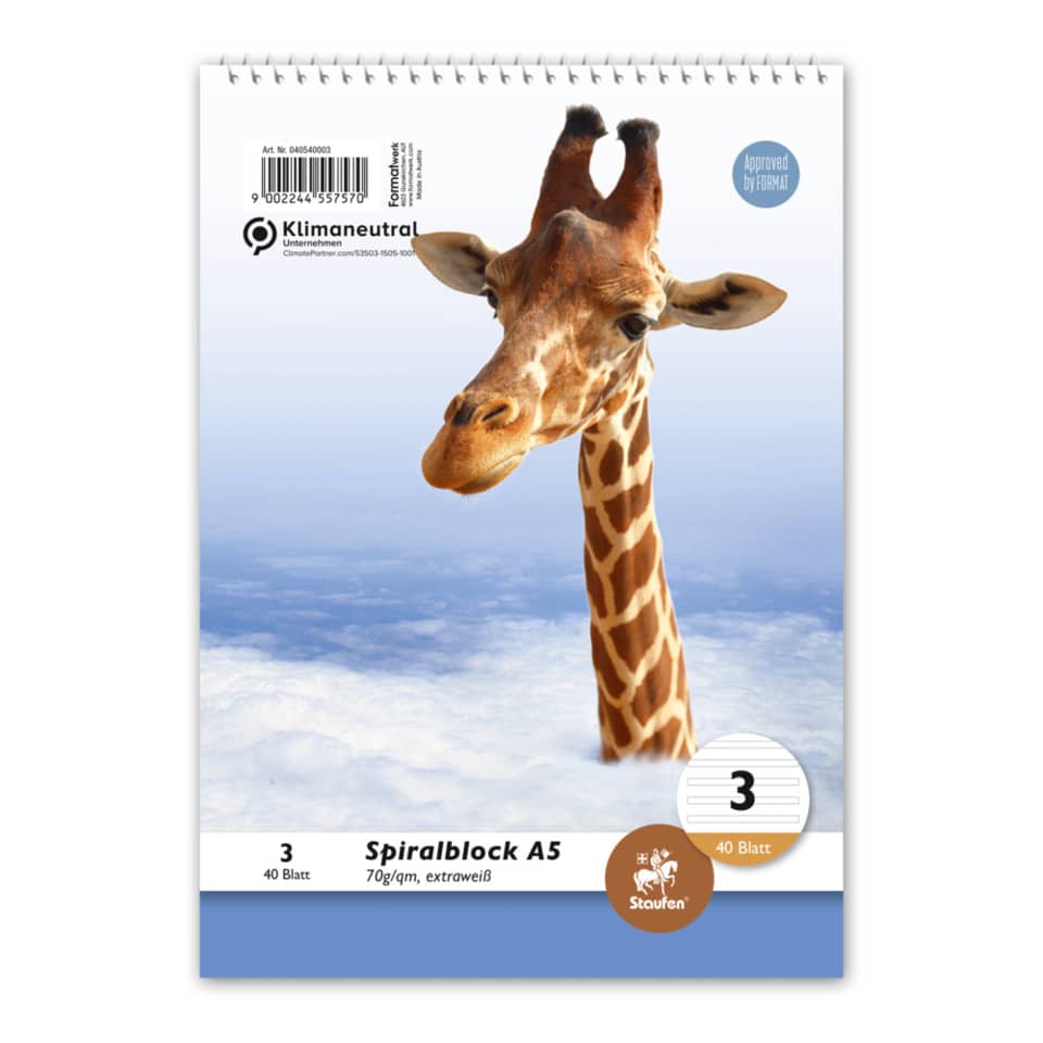 Giraffe, Spiralblock, A5, Notizblock, Umschlag-spirale