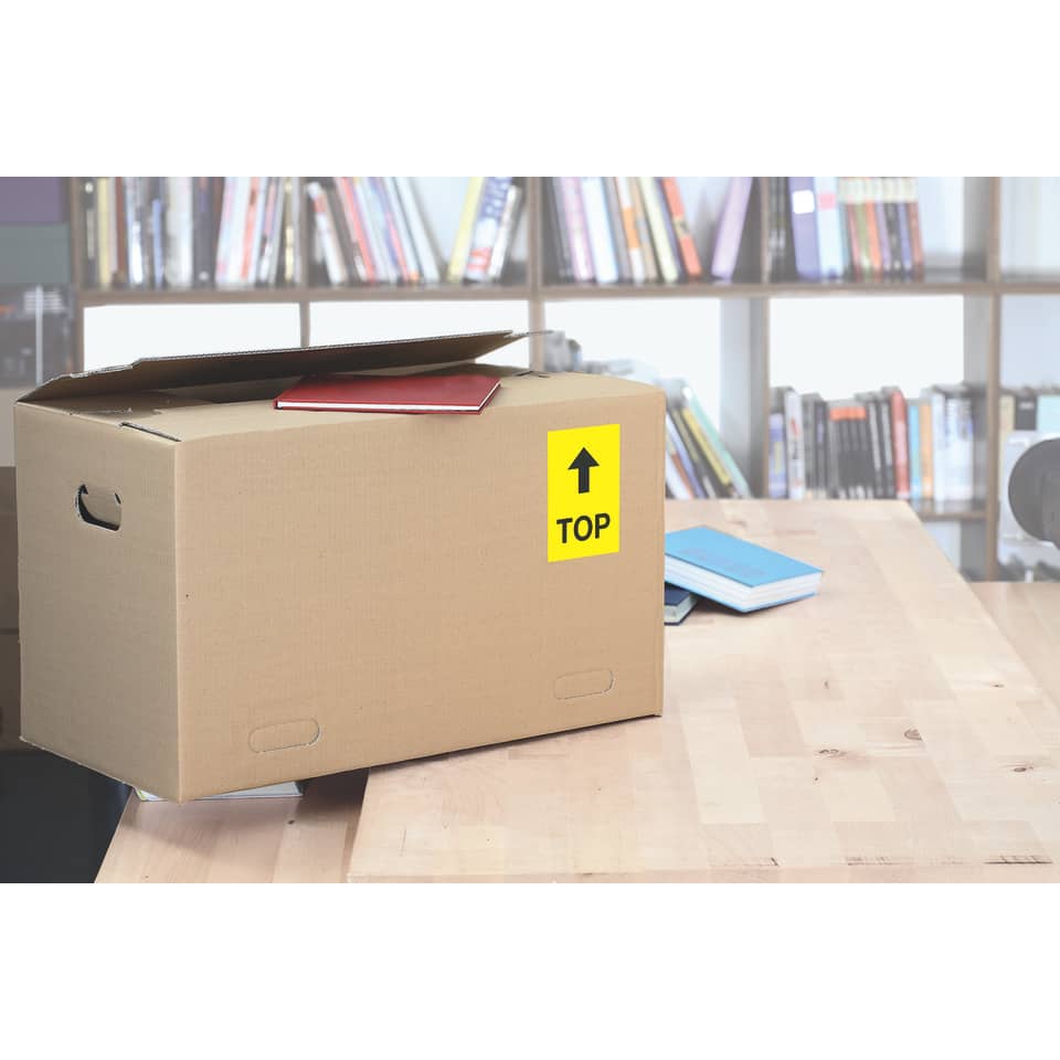Kartonbox, Umzugskarton, Gelbaufkleber, Top-Markierung, Lagerbox