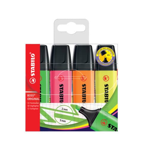 Textmarker BOSS® ORIGINAL, 2-5mm, 4 Stück, sortiert STABILO 70/4