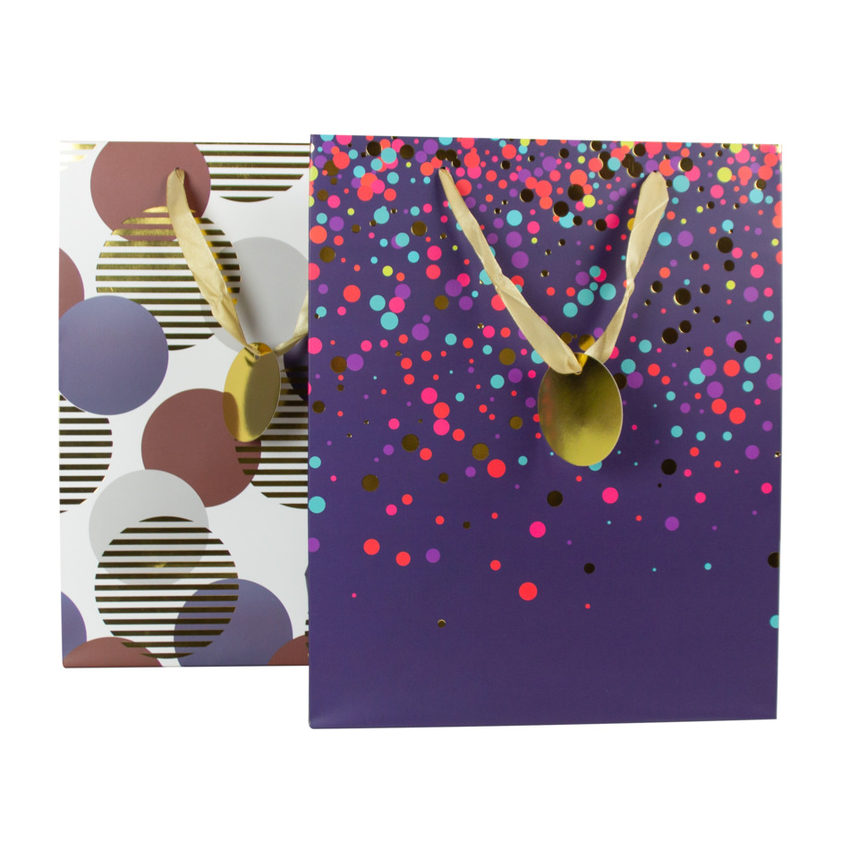 Geschenkbeutel, Geschenktüte, Papiertragetasche, Konfetti-Druck, Band