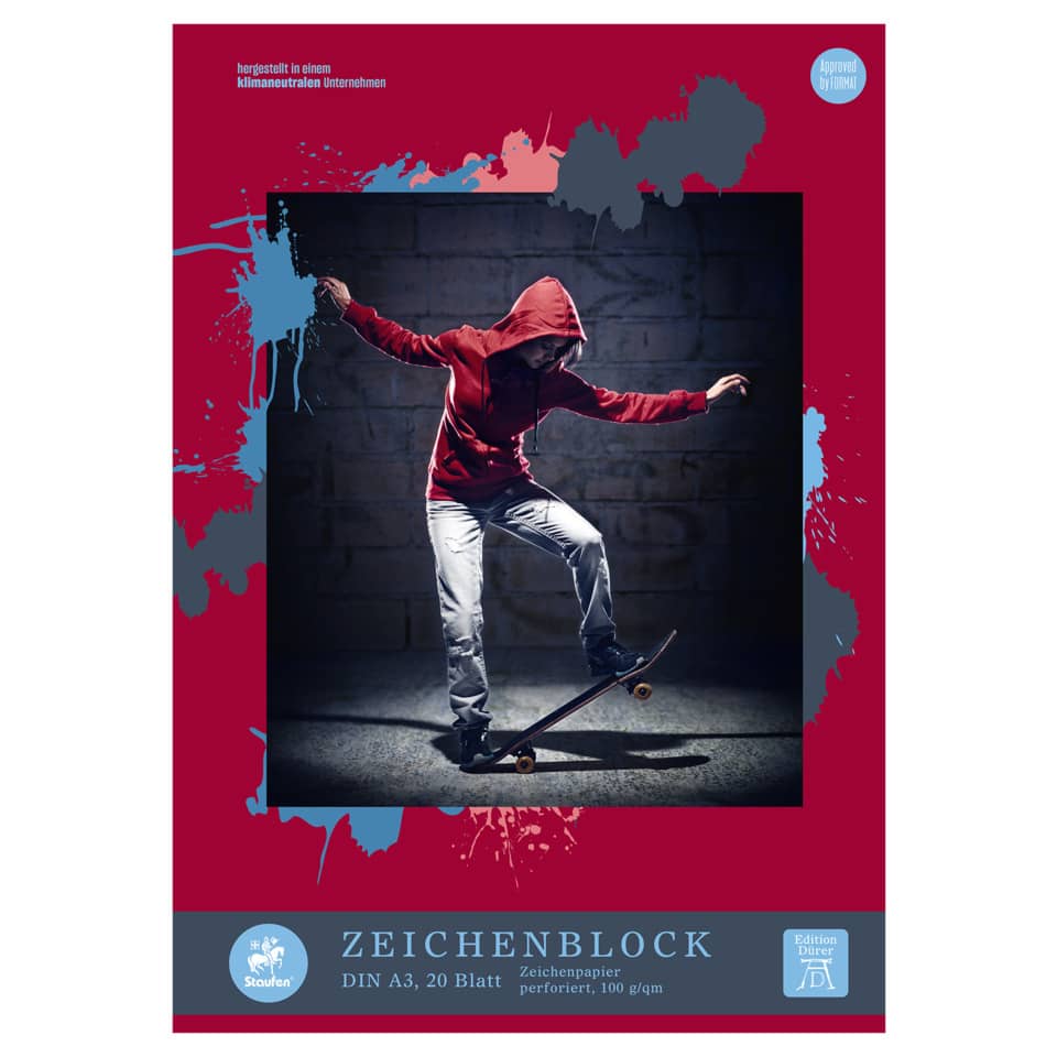 skateboard, hoodie, rot, jeans, kunstposter
