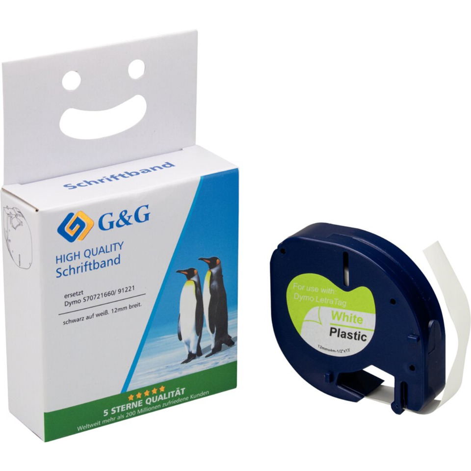 Schriftband, Etikettenband, Dymo kompatibel, White Plastic, Verbrauchsmaterial
