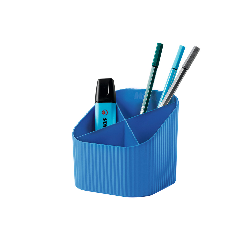 Schreibtisch Organizer, Stifthalter, Kunststoff, blau, Schablonierter Streifen