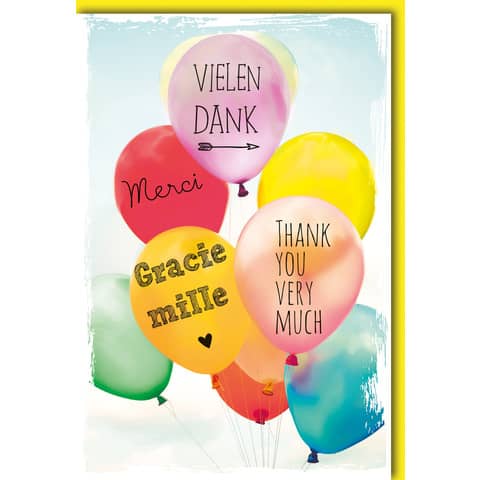 Dankkarte sprachig Luftballons Braun+ Company 5405-22296