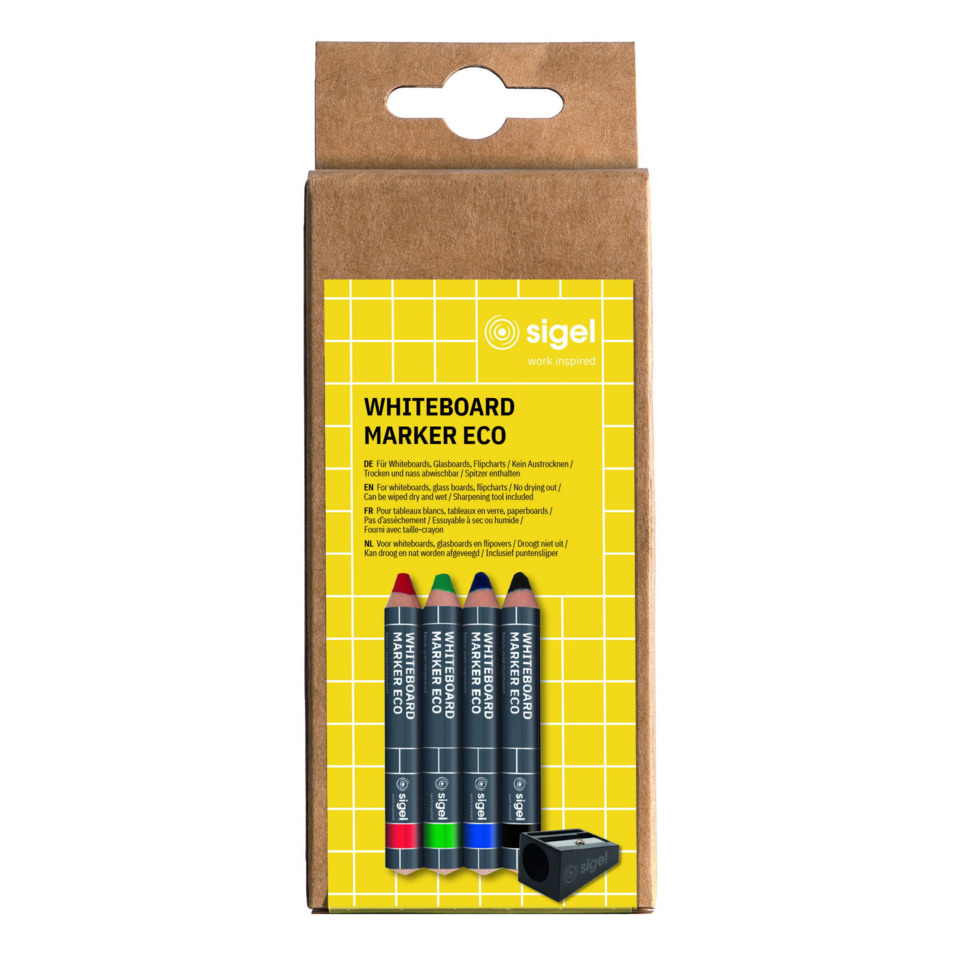 Whiteboard markers, Eco, Set of 5, Chisel tips, Assorted colors